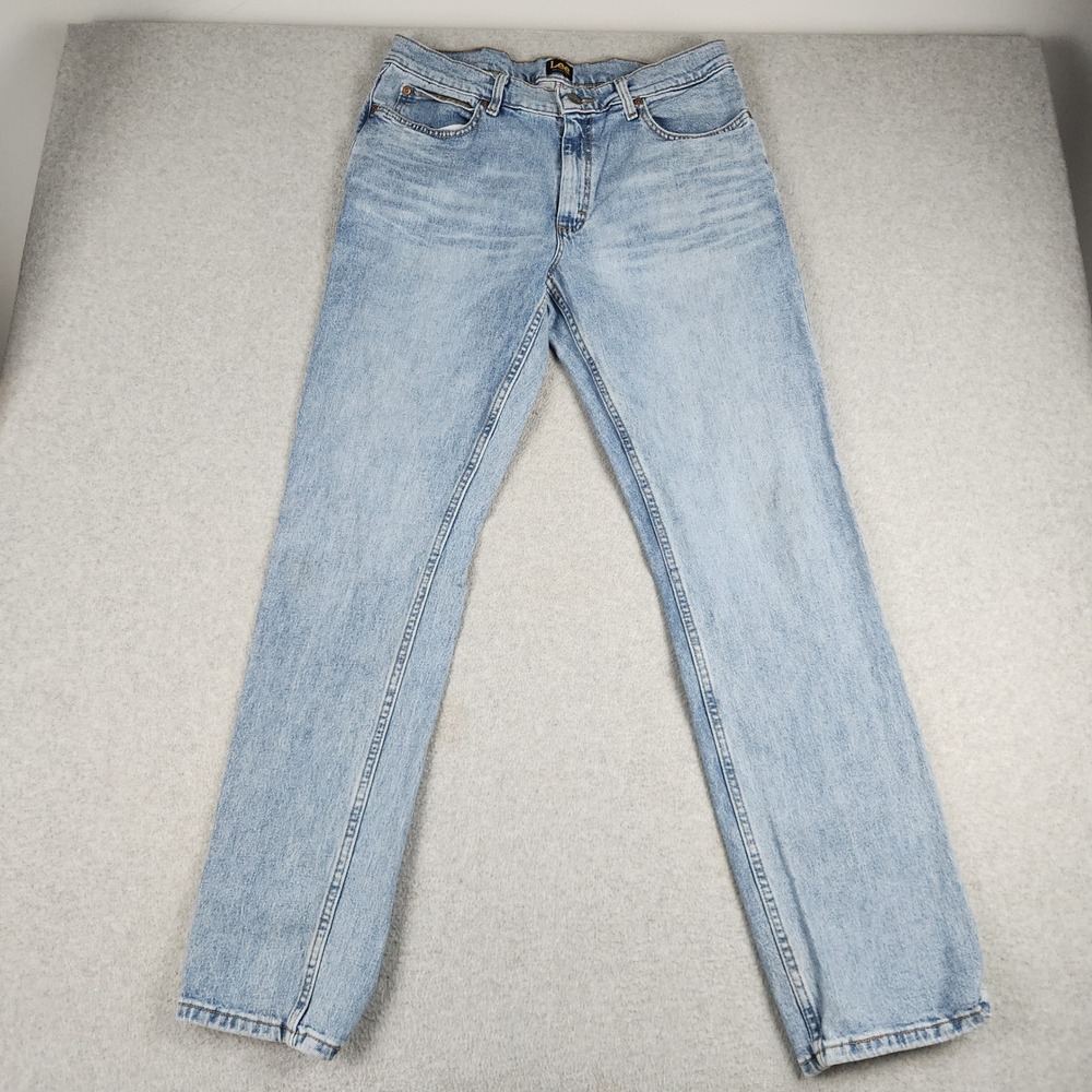 Lee Jeans Mens 33x34 Blue Denim Cotton Comfort Stretch Relaxed Fit Straight Leg